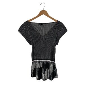 M Milano Women's Black White Geometric Print Pleated Tunic Top XL